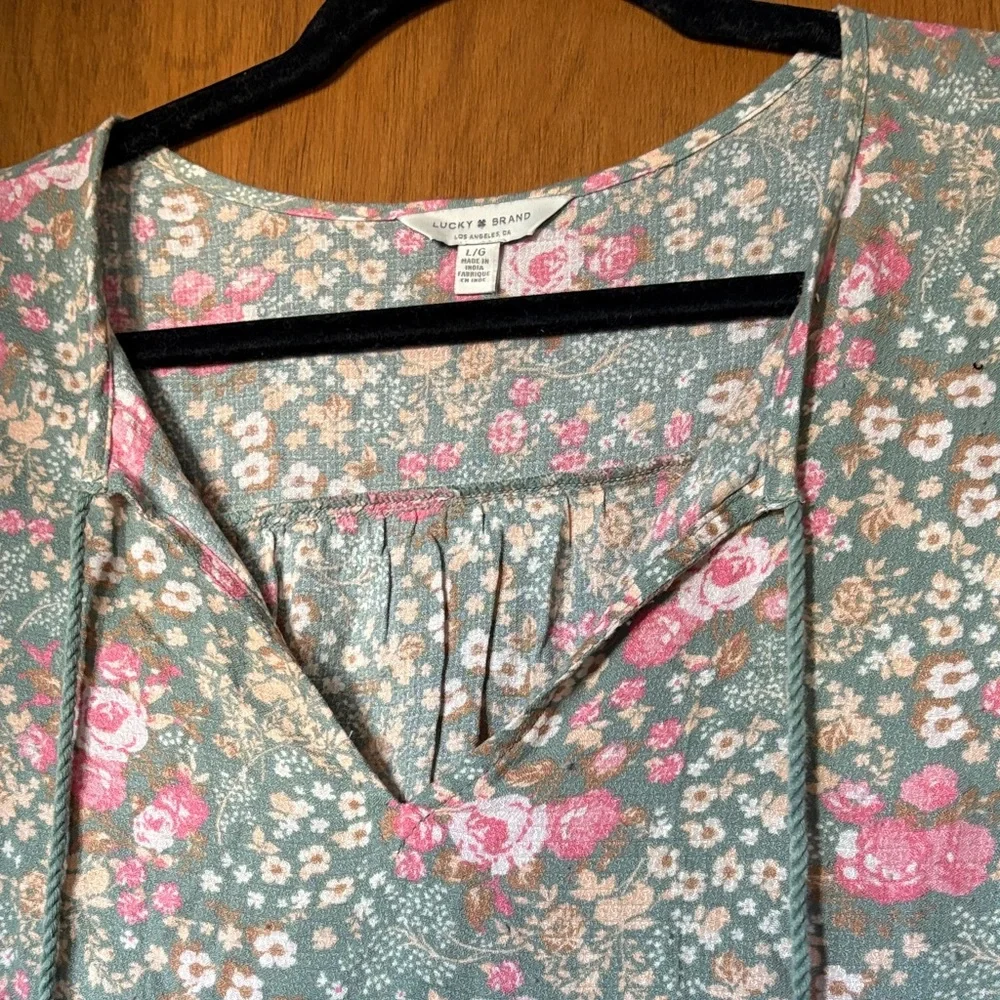 Lucky Brand Soft Floral Women's Top - Pink and Green - Picture 4 of 6
